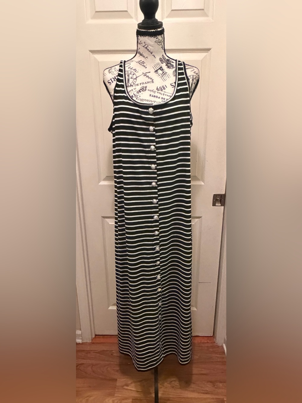 Striped Black and White Button-Front Maxi Skirt